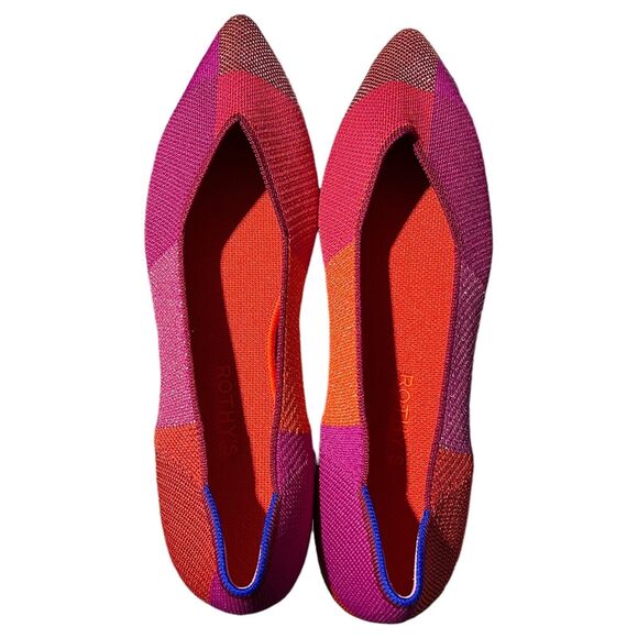 Rothys Flats Womens 12.5 Pink Point Knit Metallic Pomegranate Patchwork Colorful - Picture 3 of 15
